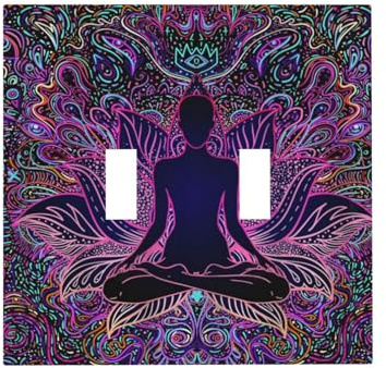 Wpshijia Light Switch Cover Buddha Bohemian Mandala Yoga Meditation 2 Gang Wall Plate Double Light Switch Plate Boho Toggle Decorative Outlet Covers Electrical Switchplate for Bathroom Home Decor