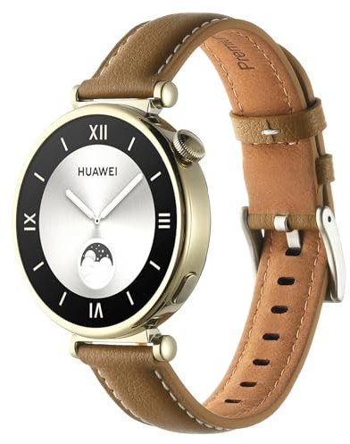 Correa de piel auténtica suave compatible con Huawei Watch GT4 41 mm/GT5 41 mm, 18 mm correa de repuesto para Huawei GT5 Pro 42 mm accesorio (amarillo marrón)