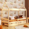 YOUKO Hausbett Kinderbett 200x90 - Bett für Kinder aus Kiefernholz - Montessori Bett mit Rahmen und einem Dach aus Latten - Holzbett Kiefer Ohne Matratze