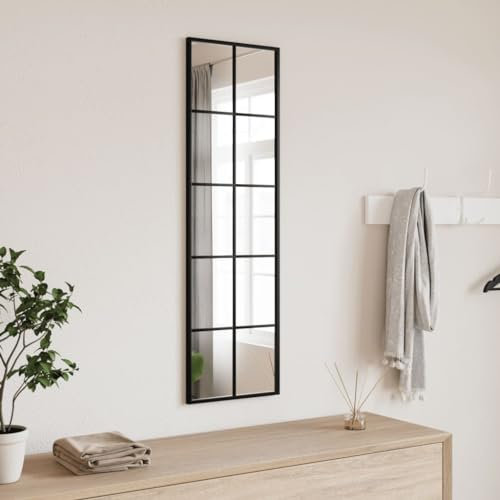Gecheer Espejo de Pared,Espejo Baño,Espejos De Salon,Espejo Recibidor Entrada Espejo de Pared de Ventana Espejo de Ventana de Metal Espejo Decorativo Negro,30x100 cm