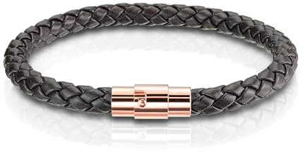 Paula & Fritz® Armband Herren Kunst-Leder Braun Magnet Edelstahl-Verschluss Rosegold 6-mm Breit 203-mm Lang Damenarmband Armschmuck Geflochten Bolo-Kordel