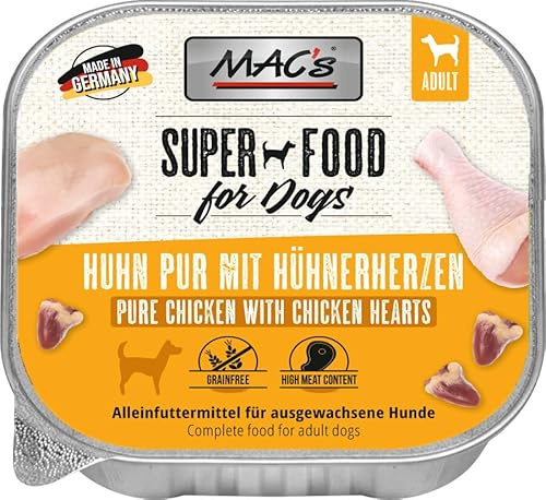 Mac's Dog Nassfutter für Hunde, 10 x 150 g (reines Huhn und Hühnerherzen)