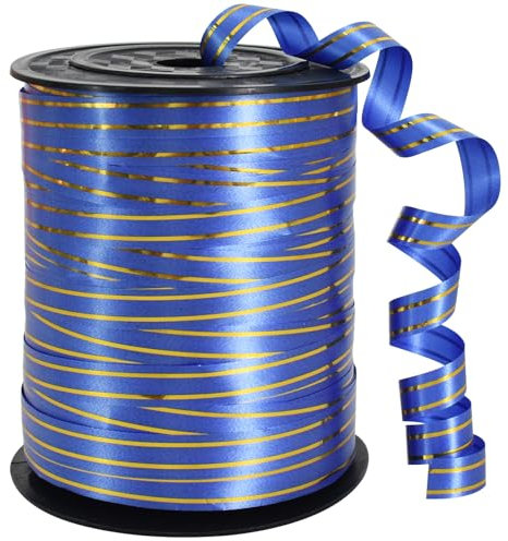 200 m Geschenkband Blau Gold umrandet - 10mm Geschenkbänder Luftballon Schnur - Luftballon Band Hochzeit Geschenkverpackung für Ballonverschlüsse, Geschenkverpackung