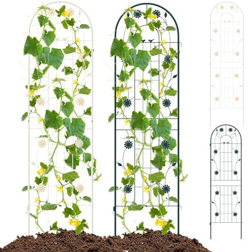 TANGZON 2/4 Pack Metal Garden Trellis, 180x50 cm/220x50 cm Wire Lattice Panel for Support, 2-in-1 Retro Style Cucumber Trellis, Decorative Plant Support Stand for Rose Ivy (Only Green, 220x50 cm, 2)