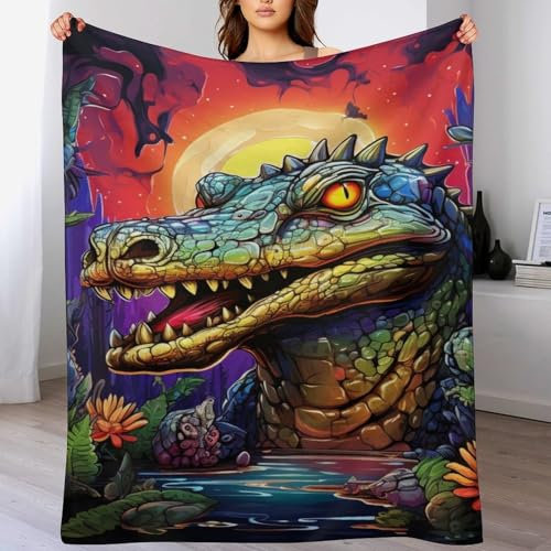 PAZZK Krokodil Fleece Decken, Extra Weiche Flauschige Kuscheldecken, Leichte, Gemütliche Flannel Sofadecke/Couchdecke Für Erwachsene, Wohndecke(150×200cm)