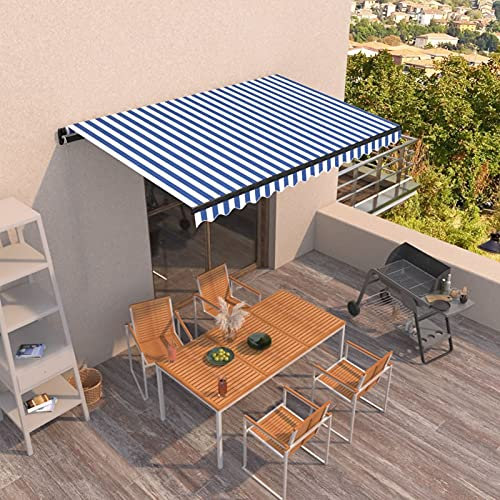Chaduof Gelenkarmmarkise Einziehbar, Sichtschutz Balkon, Seitenmarkise, Balkon Markise, Klemmmarkise, Sonnenvorhang, Balkonmarkisen, 400x350 cm Blau und Weiß