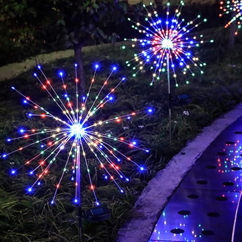 Meision Solarlampen für Außen Garten, 2 Stück 150LEDs Solar Feuerwerk Gartenlichter mit 8 Modi, Wasserdicht Solarleuchten Pusteblume Gartenstecker für Garten, Terrasse, Balkon Deko, Bunt