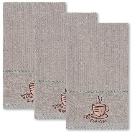 La Maison Woven Embroidered Tea Towels Pack of 3 Large 40 x 70cm Super Absorbent Housewarming Gifts 4 Styles Cotton Rich (Grey, Espresso)