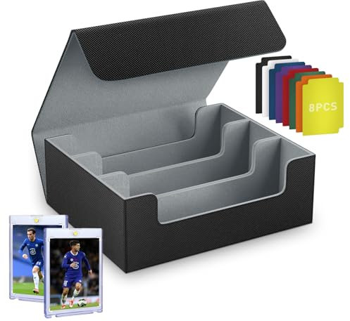 Miyacare Deck Box con Capacità 1800+ Carte Senza Maniche con 8 Divisori, Porta Deck In Pelle Pu, Scatola Porta Carte Con Chiusura Magnetica, Porta Mazzo per MTG Yugioh Sport Cards (Nero+Grigio, 1800+)