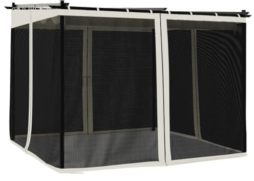 vidaXL Pavillon, Pergola mit Netzwände Schiebedach, Sonnenschutz Überdachung für Terrasse Garten, Gartenpavillon Terrassendach Gartenzelt, Creme 3x3m Stahl