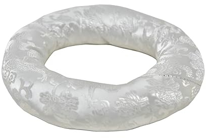 6 Silk Brocade Ring Cushion Pillow for Tibetan and Crystal Singing Bowl~Best for 7-8 Bowl size (White)