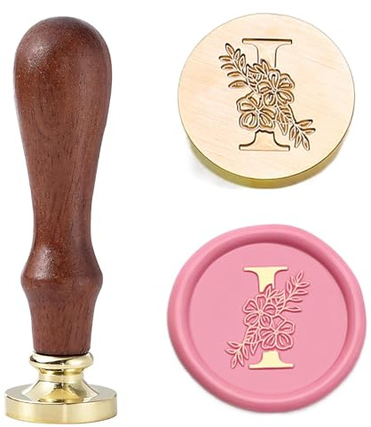 Statice Buchstabe I Wachssiegelstempel - Initial Siegelwachsstempel mit Blume, 25mm/0,98 Zoll Messing Alphabet Grafikstempel für Umschläge, Einladungen oder Valentinstagsgeschenke