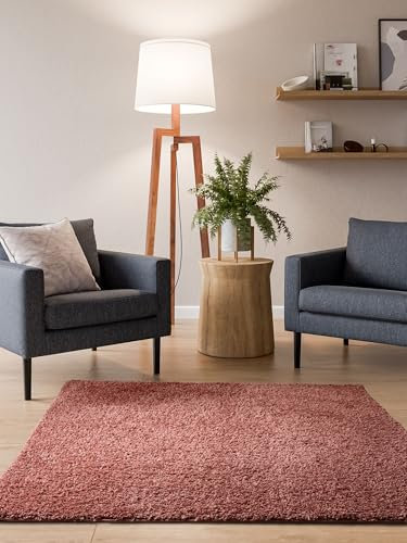 Interiyou Tapis Poils Longs Sofia - 200x200 Rose - Moelleux et uni - Lavable et antidérapant - Fibres Douces pour Salon, Salle à Manger, Cuisine, Couloir