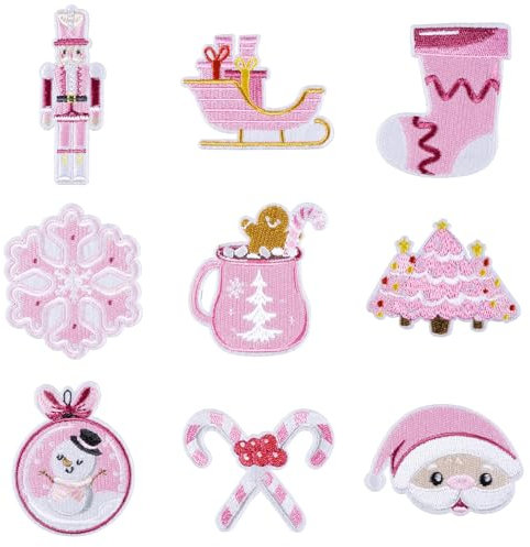 9 Rosa Weihnachten Eisen Patches Netter Nussknacker Weihnachtsmann Nähen Stickerei Aufkleber Frohe Weihnachten DIY Handwerk Kleidung Rucksack Hut Geschenke