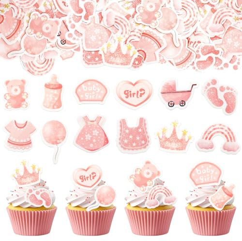 GoldRock Essbar Tortendeko Babyparty Deko Mädchen,48 Stück Its a Girl Tortendeko Essbar,Oh Baby Cake Topper Rosa,Cake Topper Baby Girl,It's a Girl Tortendeko Baby Shower,Taufe,Gender Reveal Party Deko