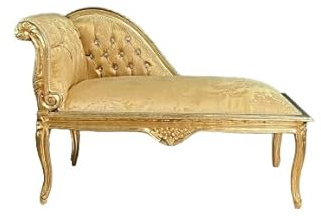 CasAmin Home & Living Französische Sitzbank im Louis Stil Kleine Longue in Gold Floraler Ottoman im Retro Barock Stil Für die Inneneinrichtung in Gold-Finish