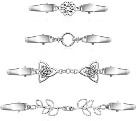 SSyang Lot de 4 pinces à cape vintage pour pull, 11.5 * 1.6cm, 10.4 * 2cm, 7.3 * 1.3cm, 6.7 * 1.4cm, clips vintage pour pull, cape, robe, cardigan, châle, robe, chemise pour fille et femme(argent)