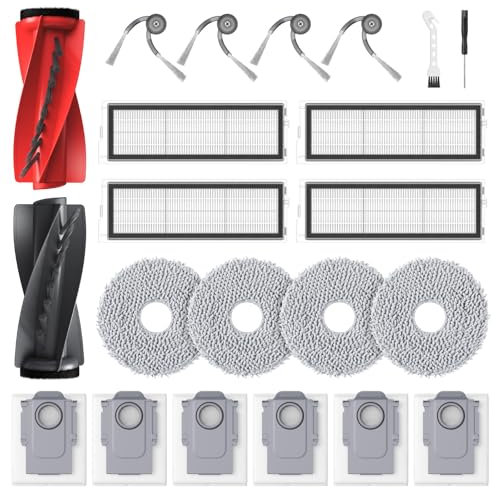 22 pezzi di ricambio per robot aspirapolvere Roborock Qrevo Curv/Qrevo Edge, gli accessori includono 1 set di spazzole principali, 4 panni per mocio, 6 sacchetti per aspirapolvere, 4 filtri Hepa, 4