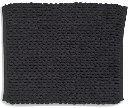 kela Badematte rutschfest 55 x 65 x 2 cm Marie, Badezimmerteppich schwarz, waschbar, recyceltes Polyester & Baumwolle, Badvorleger in Strickstruktur