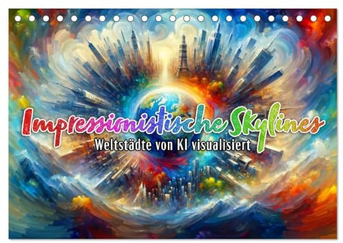 Impressionistische Skylines - Weltstädte von KI visualisiert (Tischkalender 2026 DIN A5 quer), CALVENDO Monatskalender: KI-Kunst: Jeden Monat ein neues Wunder (CALVENDO Orte)