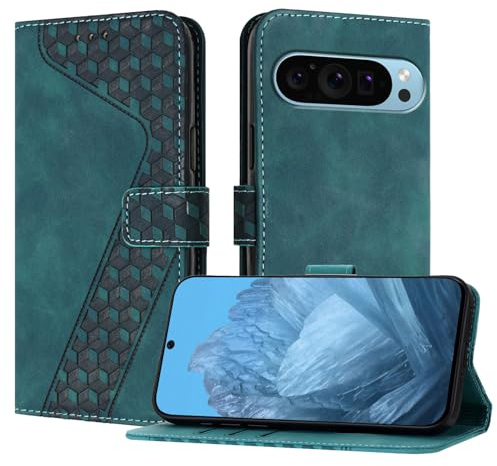 YIRRANZD Custodia per Google Pixel 9 PRO XL, Cover a Libro in Pelle PU con Slot Cart e Silicone TPU Bumper, Flip Caso Portafoglio Cover per Google 9 PRO XL (Verde)