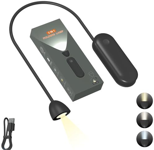 Lampe de Lecture de Cou, Lampe lecture Rechargeable au lit, 3 Couleurs et 3 Niveaux de Luminosité Réglables, Pliable à 360°, Liseuse LED USB pour Voyager, Tricoter, Camping, Le Tricot,la Réparation