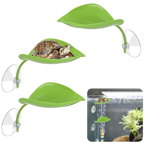 Turtle Basking Platform,3PCS Tree Frog Tank Accessories,Leaf Shape Reptile Basking Platform with Suction Cups for Geckos, Frogs & Turtles,Turtle Tank Decor & Terrarium Accessories(Green)