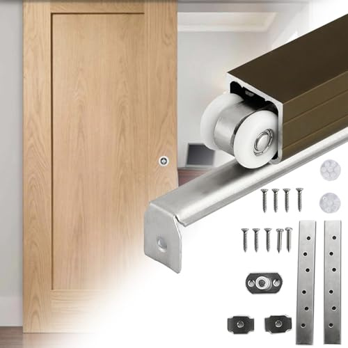 Binario per Porta Scorrevole Set di Rulli per Porte Scorrevoli per Fienili, Binari per Porte Scorrevoli a Binario Singolo con 4/6/8/12 Ruote, Binari per Porte Scorrevoli(4-Wheel,20 inch (50.8cm))