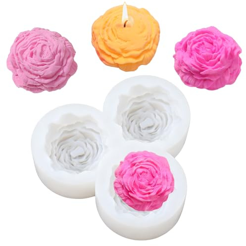 3D Peony Flower Silicone Molds Set, Silicone Candle Molds Flower Soap Mold for Handmade Gifts DIY Craft Suppliers for Party Home Wedding Decoration Chocolate Cake Candy Moulds