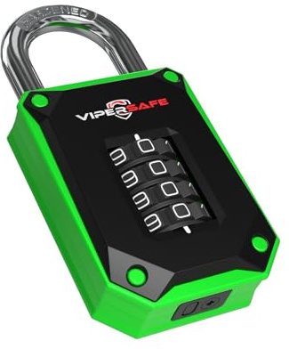 VIPERSAFE 4-Digit Combination Padlock - Heavy Duty Locker Lock for Gym, School & Outdoor Gate - Weatherproof & Cut-Proof 7mm Hardened Steel Shackle - Resettable Keyless Security, 1-Pack (Green)