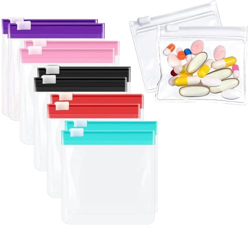 Reusable Pill Pouch Bags, 12 Pack Mini Slide Lock Medicine Storage Bags, Travel Pill Organiser Zippered EVA Pouches, for Tablets Vitamins Jewellery Coins