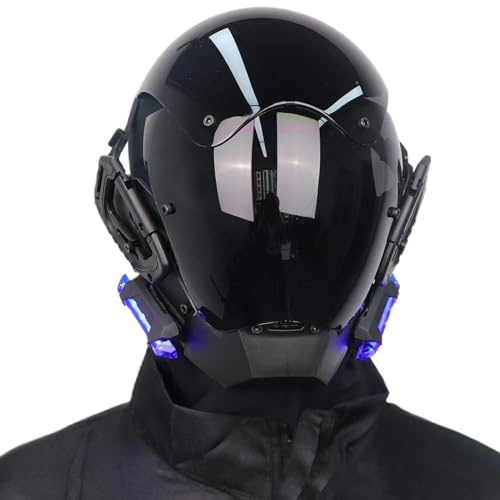 NASSMOSSE Punk Mask LED Red Light Punk Helmet Adjustable Futuristic Mask with Headwear Cover Cyber for Adults Cosplay, Disco, Birthday Parties