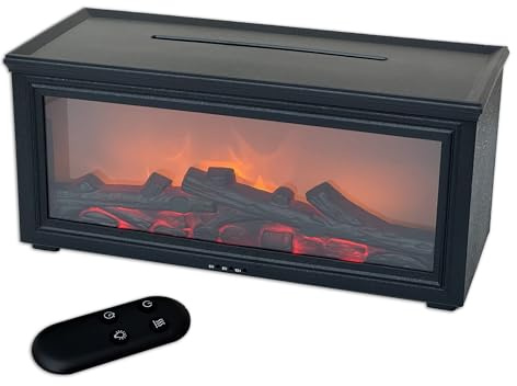PureAire Fireplace Flame Essential Oil Diffuser – Luxury Aroma Diffuser with Ambient LED Light, 280ml Water Tank, Remote Control & Timer, USB Powered Ultrasonic Home Fragrance Diffuser, Black