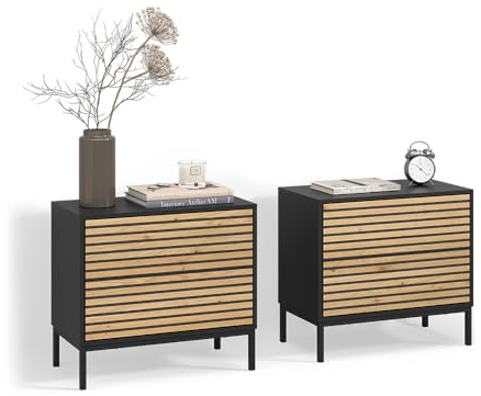 Livinity Nachttisch Aterno, Goldkraft Eiche/Anthrazit, 2er Set