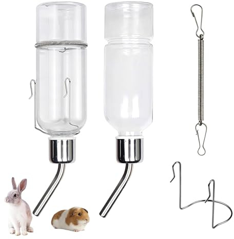 2PCS Rabbit Water Bottle, 350ml Guinea Pig Pet Water Bottle Non Drip Transparent Plastic Stainless Steel For Rabbits Guinea Pigs Small Pets