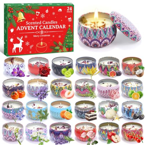 Adventskalender 2026 doftljus för kvinnor flickor, med 24 olika värmeljus doftljus – julkalender present till fru mamma dotter fru flickvän