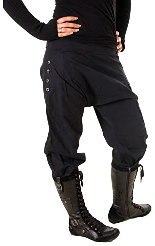 Vishes - Alternative Bekleidung - Damen Pumphose Baumwollhose Taschen dekorative Geschnitzte Knöpfe Schwarz 40-42