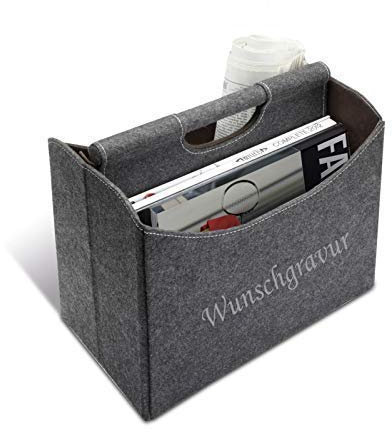 REFLECTS Magazinsammler Zeitungsständer Longmont inkl. Gravur aus Filz Grau 310 X 295 X 175 mm Wunschgravur