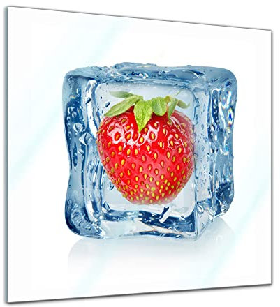 Bilderdepot24 Glasbild - Eiswürfel Erdbeere - 20x20 cm - Deko Glas - Wandbild aus Glas - Bild auf Glas - moderne Bilderdepot24 Glasbilder - Glasfoto - Echtglas