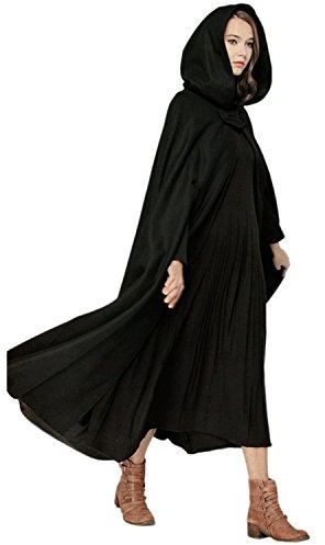 JLTPH Damen Herbst Winter Maxi Lose Umhang mit Kapuze Mantel Poncho Kap Strickpulli Longstrickjacke Trenchcoat Outwear (Schwarz,S