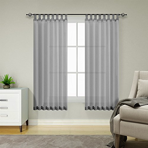 TOPICK Einfarbig Gardinen für Wohnzimmer Schlafzimmer Fenster Grau Gardinen mit Schlaufen Transparent Durchsichtig Stores Landhausstil Modern Fenstergardinen 2er Set 145H x 140B (cm)