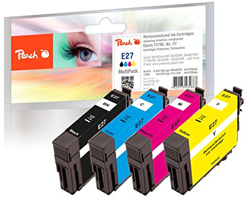 Peach E27 Spar Pack Druckerpatronen (BK, C, M, Y) ersetzt Epson T2706, No. 27, C13T27064010 für z.B. Epson WorkForce WF -3600, Epson WorkForce WF -3620 DWF, Epson WorkForce WF -3620 WF