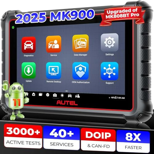 Autel MaxiCOM MK900 OBD2 Diagnosegerät, 2025 Diagnosewerkzeuge Wie MK900BT, Up of MK808BT PRO, MX808S, MX900, 40+ Dienst, 3000+ Aktive Tests, Alle Systeme Diagnose, CAN-FD&DOIP, FCA SGW,Android 11