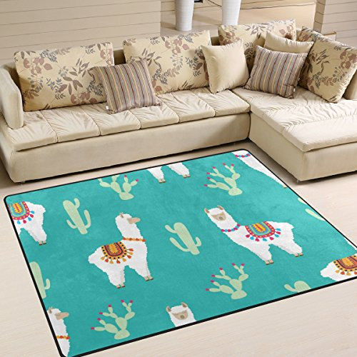 yibaihe Große Fläche Teppiche Alpaca und Kaktus Muster Gedruckt, leicht Rutschfeste antistatisch wasserabweisend Boden Teppich für Wohnzimmer Schlafzimmer Home Deck Terrasse,203 x 147 cm