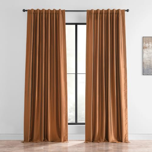 HPD Half Price Drapes Raumverdunkelungsvorhänge für Schlafzimmer, Vintage, strukturierte Kunstdupioni-Seide, Vorhänge für Wohnzimmer (1 Panel), 127 x 213 cm, Kupferkessel