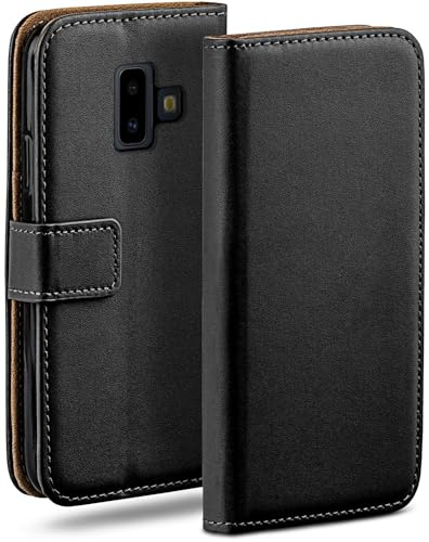 moex Book Case für Samsung Galaxy J6 Plus Handyhülle mit Kartenfach, Hülle klappbar 360 Grad Schutzhülle, Klapphülle Flip Case Cover, PU Leder Handytasche Lederhülle, Schwarz