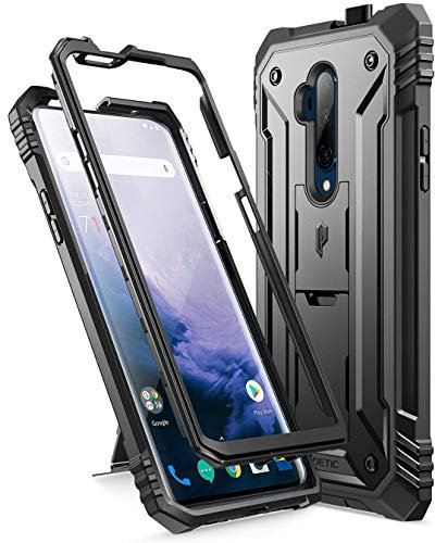 POETIC OnePlus 7T Pro hülle Mit Ständer, Schockresistente Schutzhülle,Eingebautem Displayschutz, Revolution-Reihe, Schutzhülle für OnePlus 7T Pro, Schwarz
