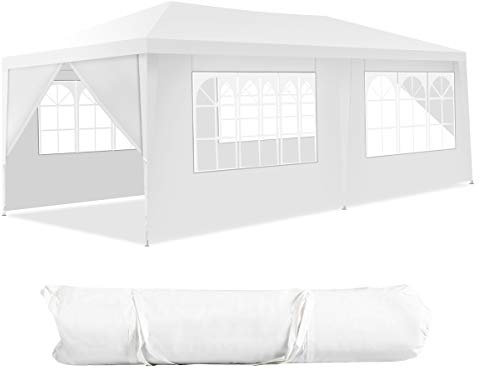 COSTWAY Gazebo da Giardino 3 x 6 m, Tendone per Feste con 4 Tende Laterali Rimovibili e 2 Porte con Cerniera, Con Borsa di Trasporto, Impermeabile Protezione UV