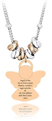 SAGA GIOIELLI® Collana Donna Quadrifoglio Albero Della Vita Family Angelo Custode Coccinella Corno Acciaio Confezione Regalo (ANGELO CUSTODE)