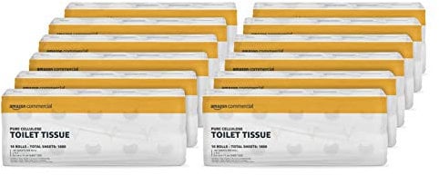 AmazonCommercial Toilet Roll, 2-ply Pure Cellulose, 120 Rolls (12 packs of 10), 180 Sheets per Roll, Sheet Size: 9.5 x 11 cm, T4 / T6 Dispenser Compatible